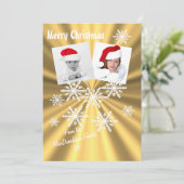 雪片の上の金ゴールドでクリスマスを楽しむ シーズンカード (スタンド正面)