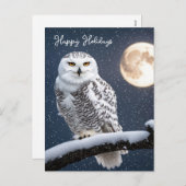 雪片の中のクリスマススノーフクロウ シーズンポストカード (正面/裏面)
