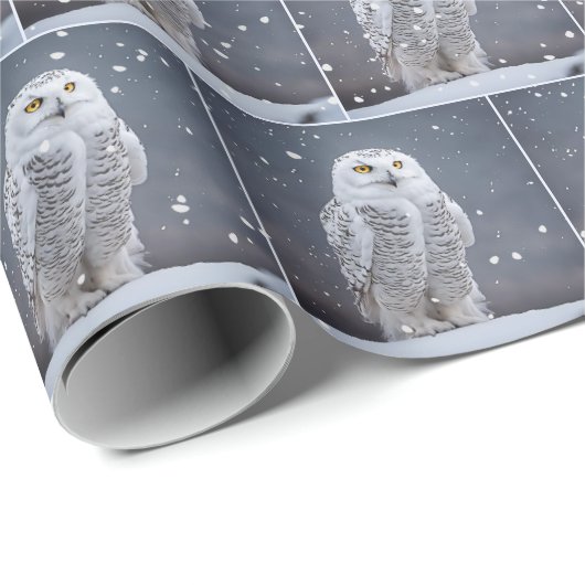 雪片の中のクリスマススノーフクロウ ラッピングペーパー (ロールコーナー)