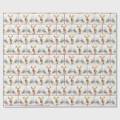 雪片の中の水の色のクリスマスシカ ラッピングペーパー (フラット)