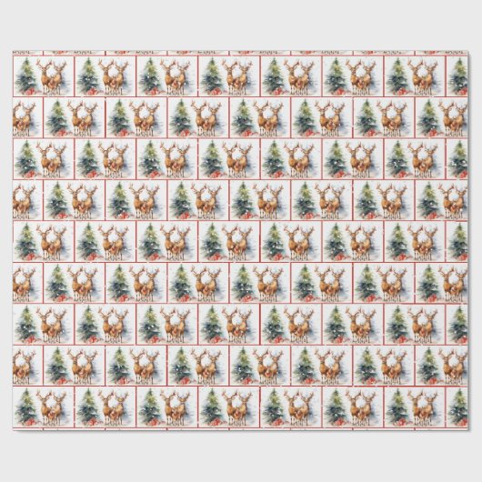 雪片の中の水彩クリスマスディアファミリー ラッピングペーパー (フラット)