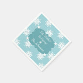 雪片の付いたクリスマスアイスブルー スタンダードカクテルナプキン (角)