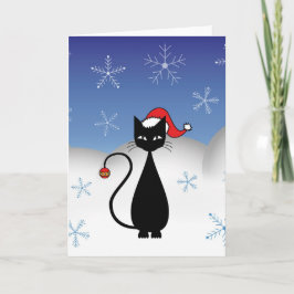 雪片の付いたクリスマスキャット シーズンカード