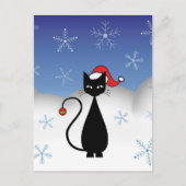 雪片の付いたクリスマスキャット シーズンポストカード (正面)