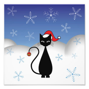 雪片の付いたクリスマスキャット フォトプリント