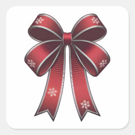 雪片の付いたクリスマスコケットのレッドボウ スクエアシール