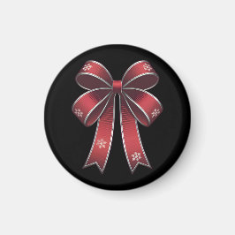 雪片の付いたクリスマスコケットのレッドボウ マグネット