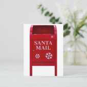 雪片の付いたサンタレッドメールボックス シーズンポストカード (スタンド正面)
