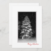 雪片の付いた夜木クリスマスカード シーズンカード (正面/裏面)