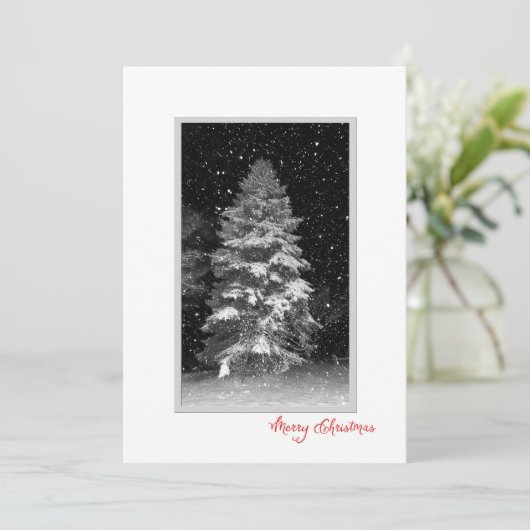 雪片の付いた夜木クリスマスカード シーズンカード (スタンド正面)