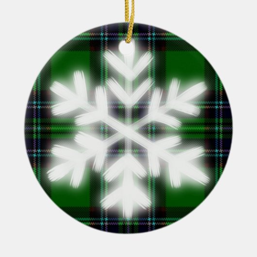 雪片の付いた緑と黒の格子模様詳細セラム セラミックオーナメント (正面)