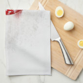 雪片の付いた赤いクリスマスボール キッチンタオル (四つ折り)