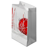 雪片の付いた赤いクリスマスボール スモールペーパーバッグ (正面アングル)