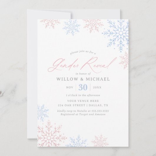 雪片の冬のジェンダーが明らかにする 招待状 (正面)