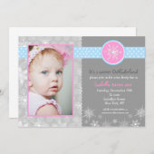 雪片の冬のバースデーパーティ招待状の写真 招待状 (正面/裏面)