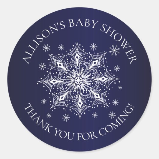 雪片の冬のベビーありがとう ラウンドシール (正面)