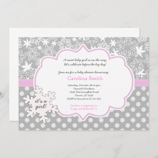 雪片の冬のベビーシャワーの女の子の招待状 招待状 (正面/裏面)