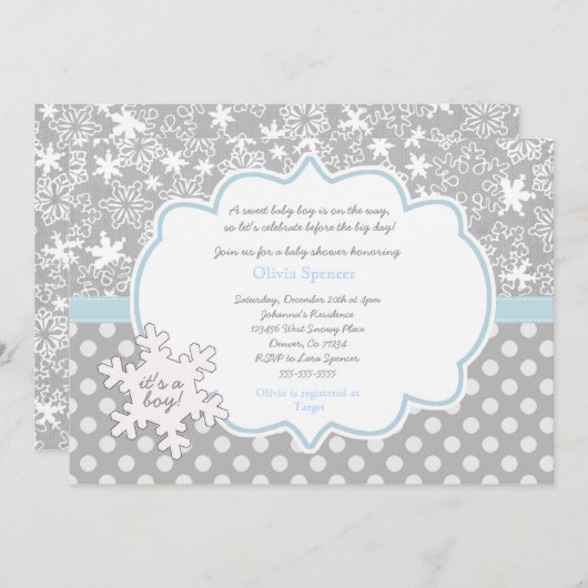 雪片の冬の不思議の国のベビーシャワーの招待 招待状 (正面/裏面)