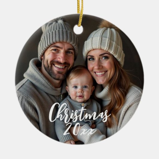 雪片の冬の写真 セラミックオーナメント (正面)