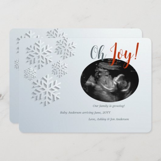 雪片の冬の妊娠の告知カード 案内状 (正面/裏面)