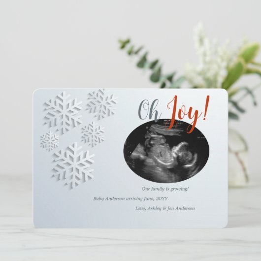 雪片の冬の妊娠の告知カード 案内状 (スタンド正面)