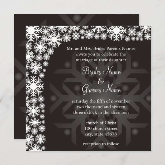 雪片の冬の結婚式招待状 招待状 (正面/裏面)