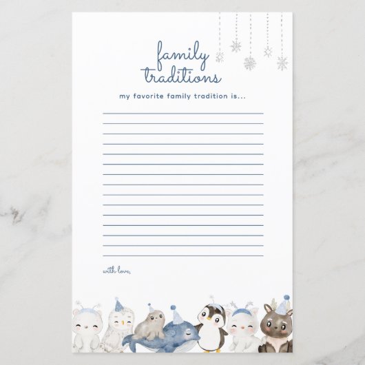 雪片の冬の赤ちゃんシャワー予測カード (裏面)