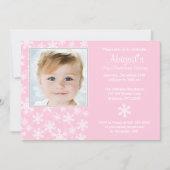 雪片の冬のOnederlandのピンクの写真の誕生日 招待状 (正面)