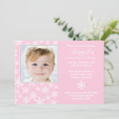 雪片の冬のOnederlandのピンクの写真の誕生日 招待状 (スタンド正面)