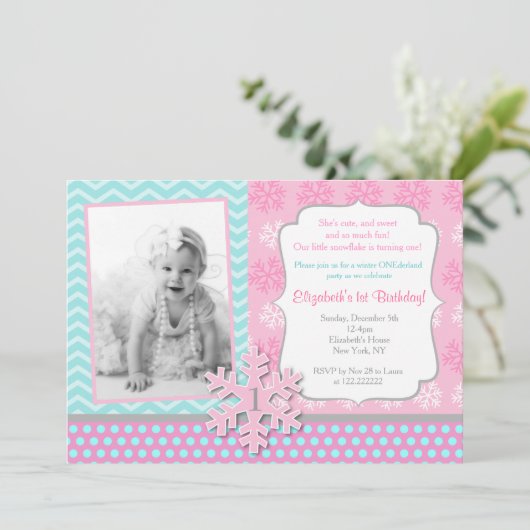 雪片の冬のOnederlandの誕生日の招待状 招待状 (スタンド正面)