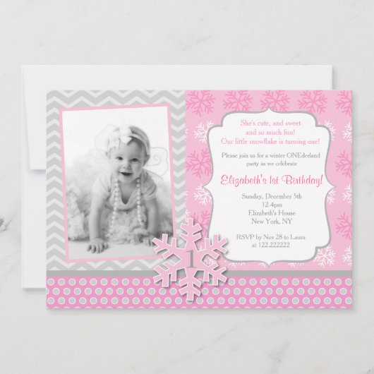 雪片の冬のOnederlandの誕生日の招待状 招待状 (正面)