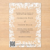 雪片の冬のQRコードRSVP 澄ん結婚 アクリル招待状 (正面)