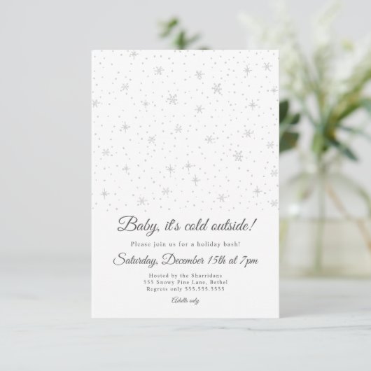 雪片の冬休みのパーティの招待状 招待状 (スタンド正面)