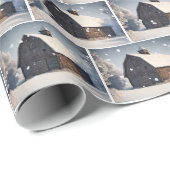 雪片の古い冬の倉庫 ラッピングペーパー (ロールコーナー)