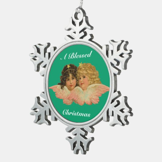 雪片の天使のオーナメント スノーフレークピューターオーナメント (右)