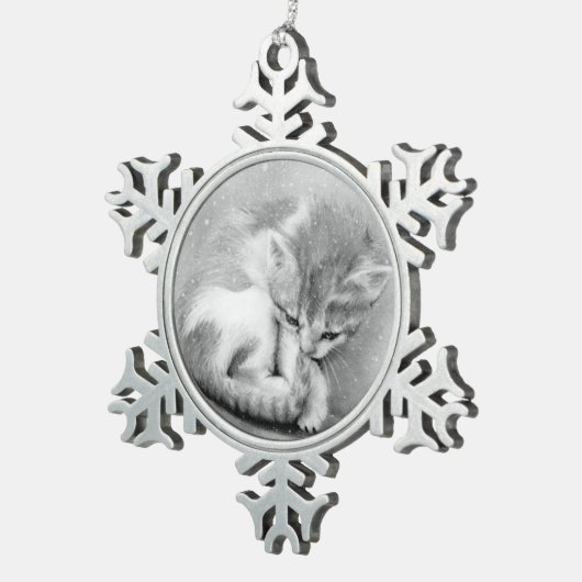 雪片の子猫のクリスマスのオーナメント スノーフレークピューターオーナメント (右)