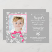 雪片の弓冬のOnederlandの写真の誕生日 招待状 (正面/裏面)