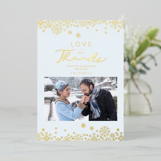 雪片の最初のメリークリスマスゴールデンエフェクト 箔招待状 (立ち正面)