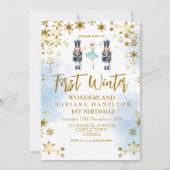 雪片の最初の冬のワンダーランド1st誕生日 招待状 (正面)