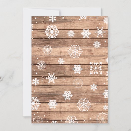 雪片の最初誕生日の青い木製の冬の招待 招待状 (裏面)