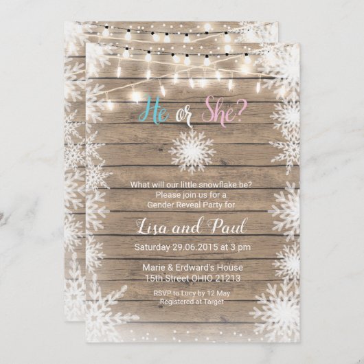 雪片の木製の性は招待を明らかにします 招待状 (正面/裏面)