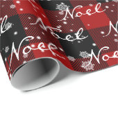 雪片の格子上のクリスマスノエル文字 ラッピングペーパー (ロールコーナー)