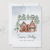 雪片の水の色の北欧クリスマスパインの木 シーズンカード (正面)