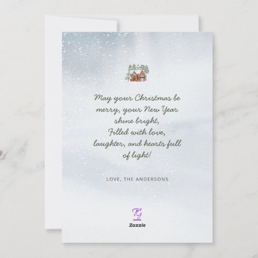 雪片の水の色の北欧クリスマスパインの木 シーズンカード (裏面)