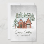 雪片の水の色スカンジクリスマスパインの木 シーズンカード (正面)