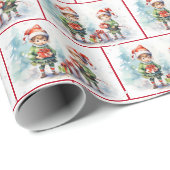雪片の水彩クリスマス小妖精や小人 ラッピングペーパー (ロールコーナー)