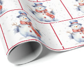 雪片の水彩クリスマス雪だるま ラッピングペーパー (ロールコーナー)