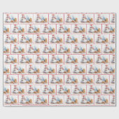 雪片の水彩クリスマス雪だるま ラッピングペーパー (フラット)