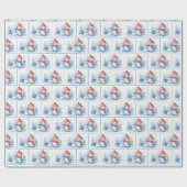 雪片の水彩クリスマス雪だるま ラッピングペーパー (フラット)