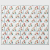 雪片の水彩クリスマス雪だるま ラッピングペーパー (フラット)